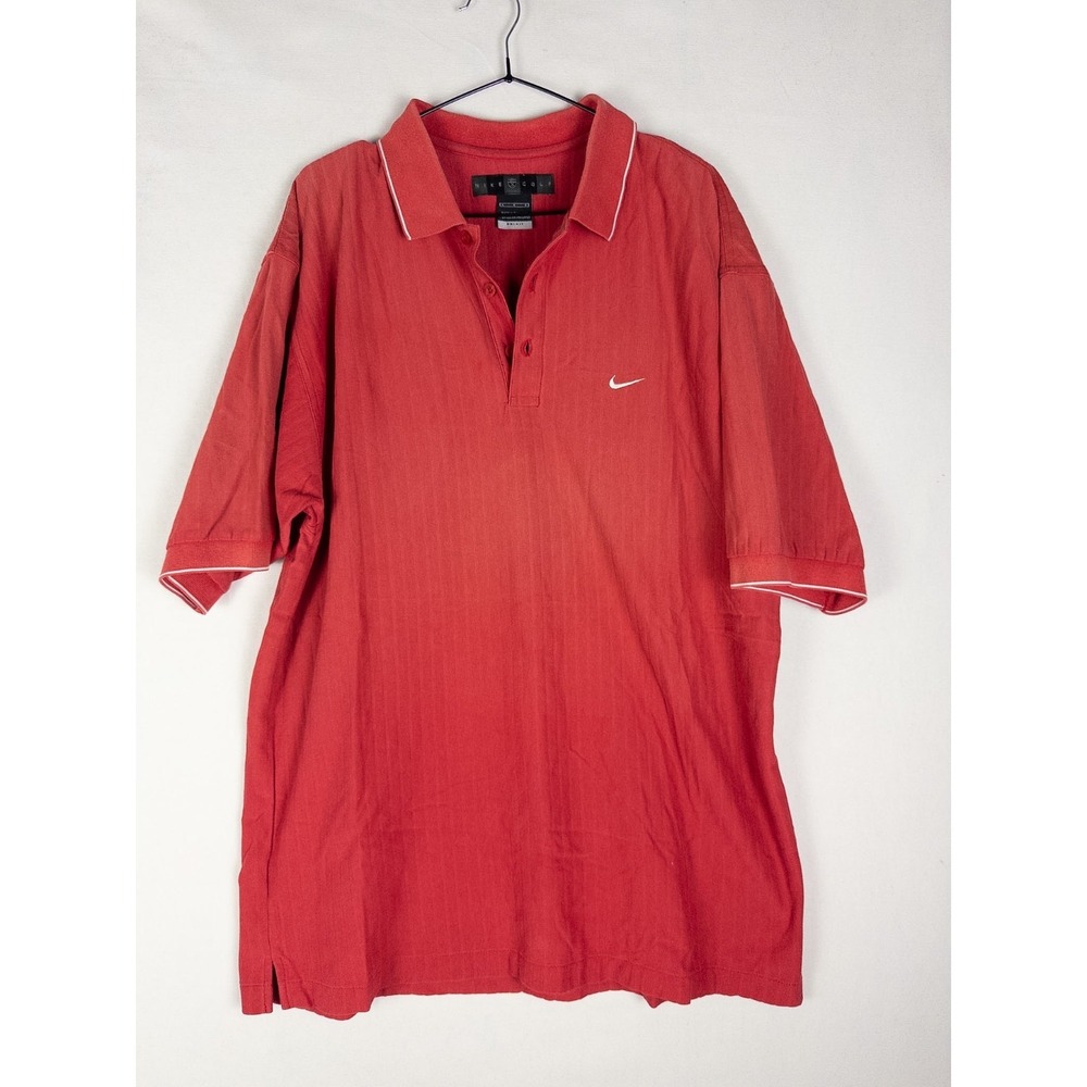 VTG Nike Golf Tiger Woods Dri Fit Polo Shirt Mens L Red Solid Golf Course Logo